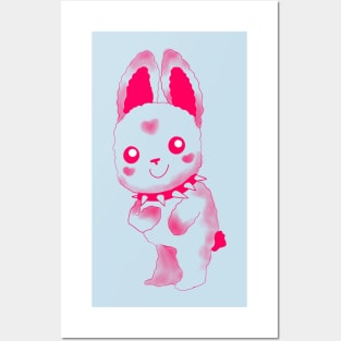 Cute pink rabbit in a collar Posters and Art